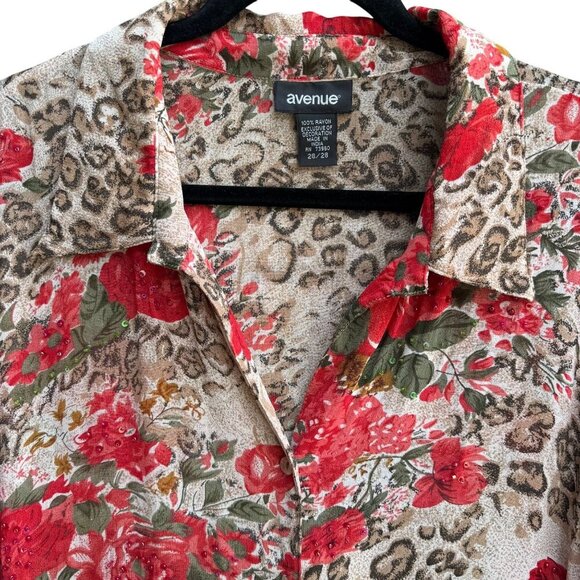 Avenue Womens Floral & Animal Print Sequin Lightweight Button-Up Blouse 26/28 - Picture 6 of 10